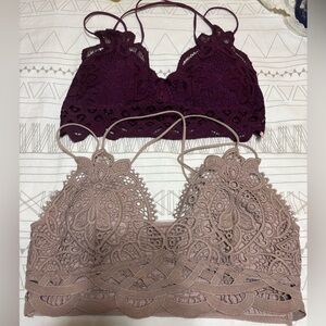 Lace Bralette Set in Purple and Tan